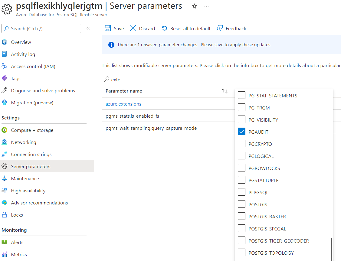 pgAuditWhitelistExtensions